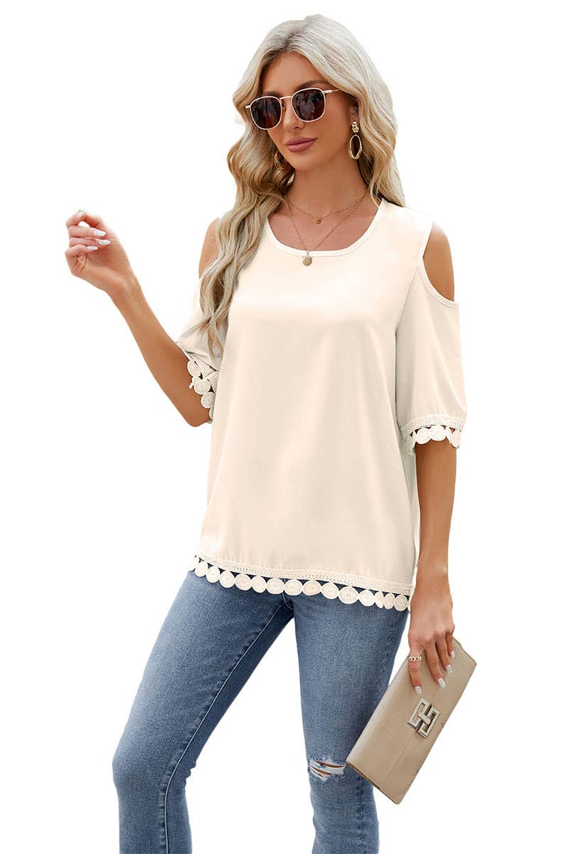 CWTBLS0293_Trim Detailed Short Sleeve Round neck Top