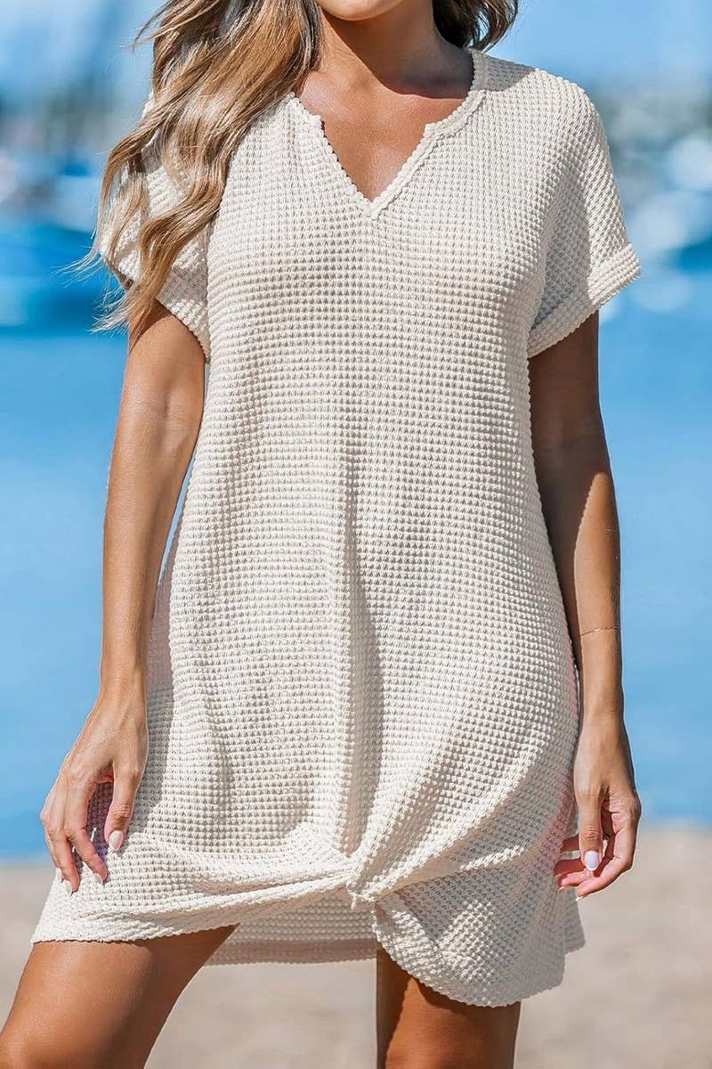 CWDSD8698_TWIST FRONT V-NECK BEACH COVER-UP DRESS