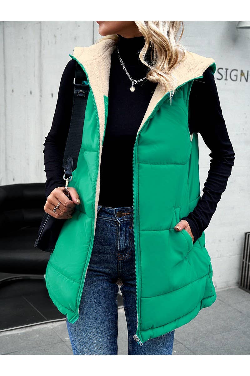 CWOJA0937_Zip Up Jacket Double Sided Warm Cardigan Vest