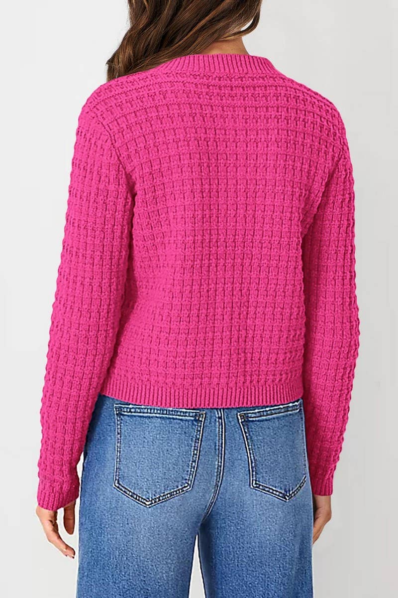 CWOCAL00612_SOLID COLOR KNIT CARDIGAN CASUAL SWEATER