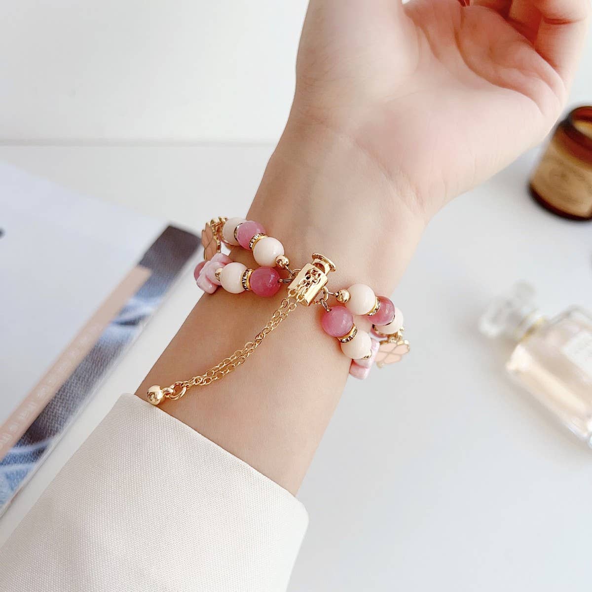 APPLE WATCH9-1 FOUR-LEAF CLOVER CAT'S EYE BEADSTRAP_CWWW0063