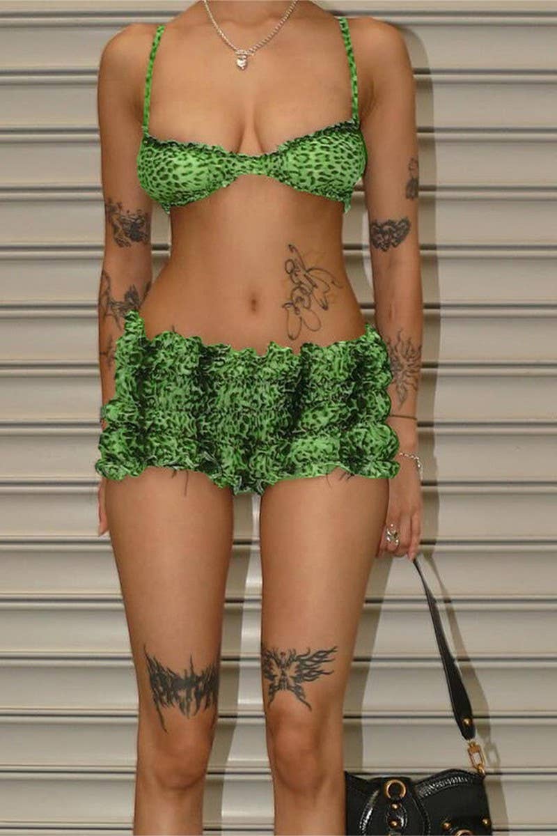 CWSS1284_SEXY LEOPARD LACE HALTER TOP SHORTS SET