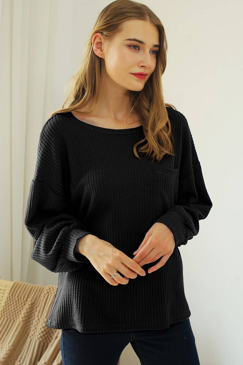 CWTTL1497_R NECK SHIRING CUFF SWEATER KNIT TOP