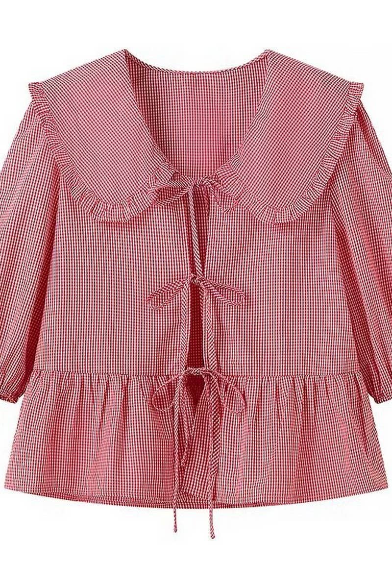 CWTBLL1129_CASUAL PLAID SHIRT WITH BABY DOLL COLLAR