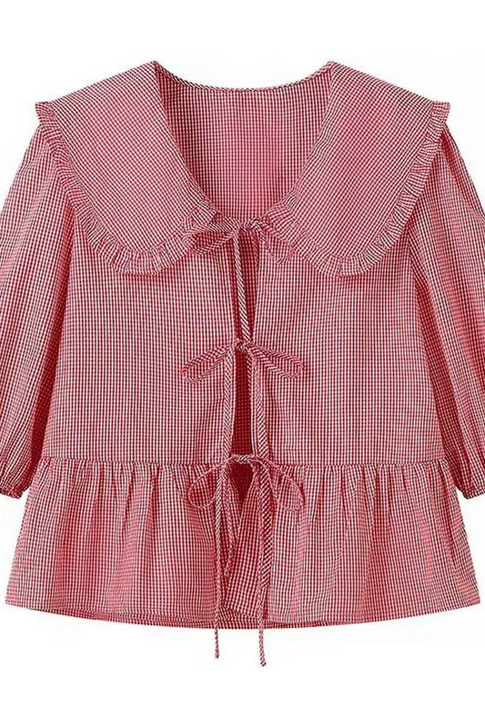 CWTBLL1129_CASUAL PLAID SHIRT WITH BABY DOLL COLLAR