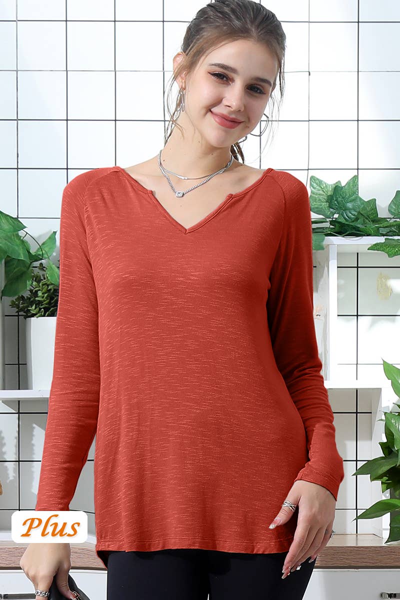 CWTTL1001_NOTCH NECK LONG SLEEVE CREPE SLUB BASIC TOP
