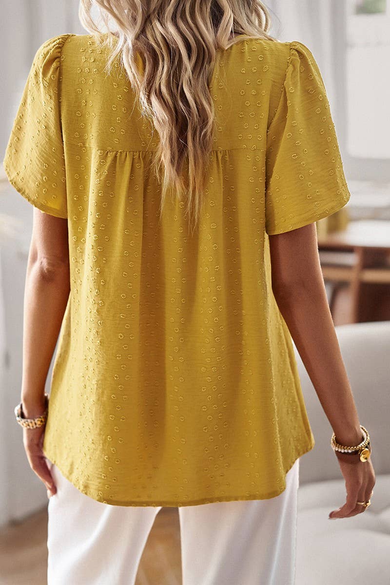 CWDSD8927_CASUAL SOLID COLOR ROUND NECK SHORT SLEEVE TOP