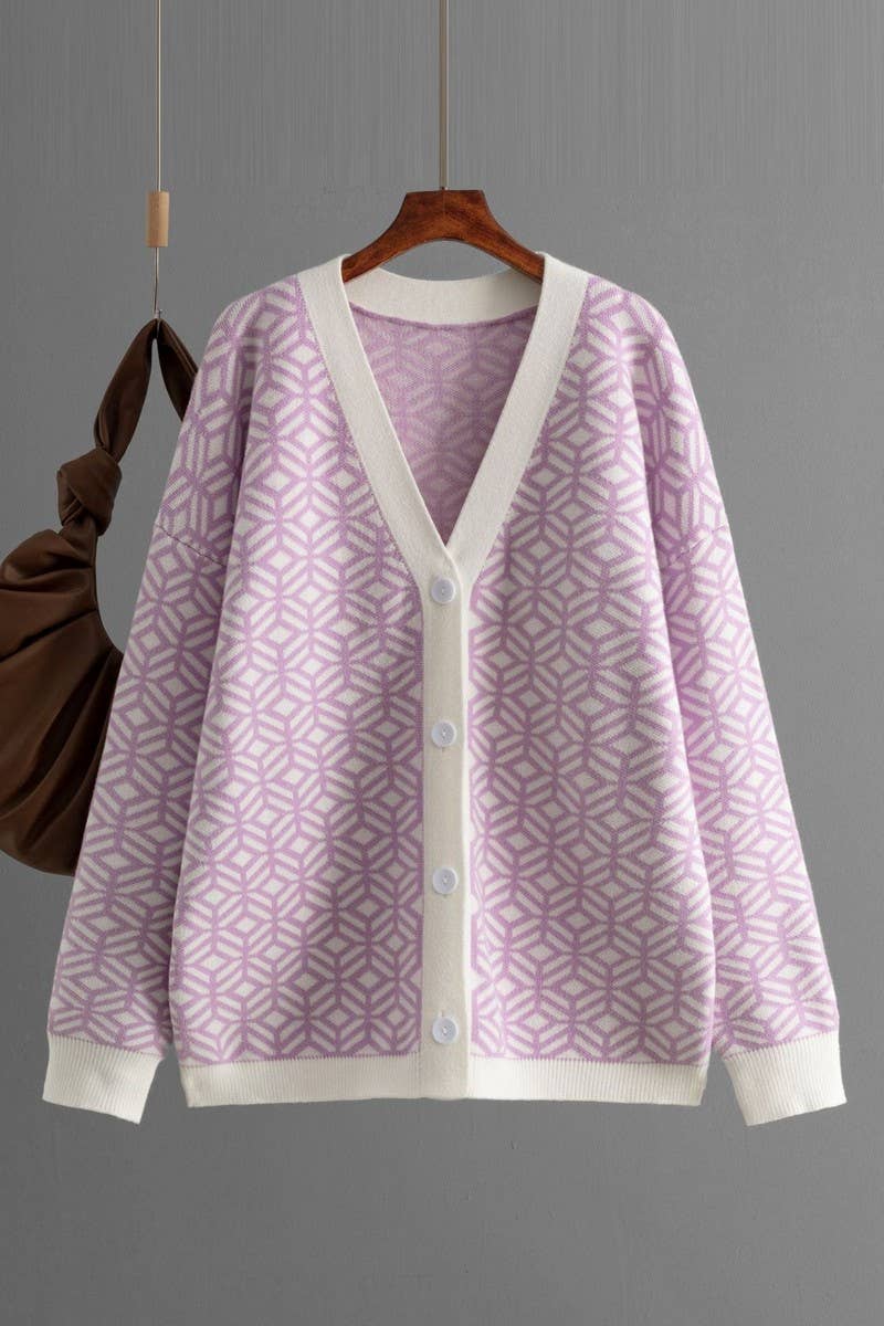 CWOCAL00674_V NECK HOUNDSTOOTH COLORBLOCK LONG CARDIGAN