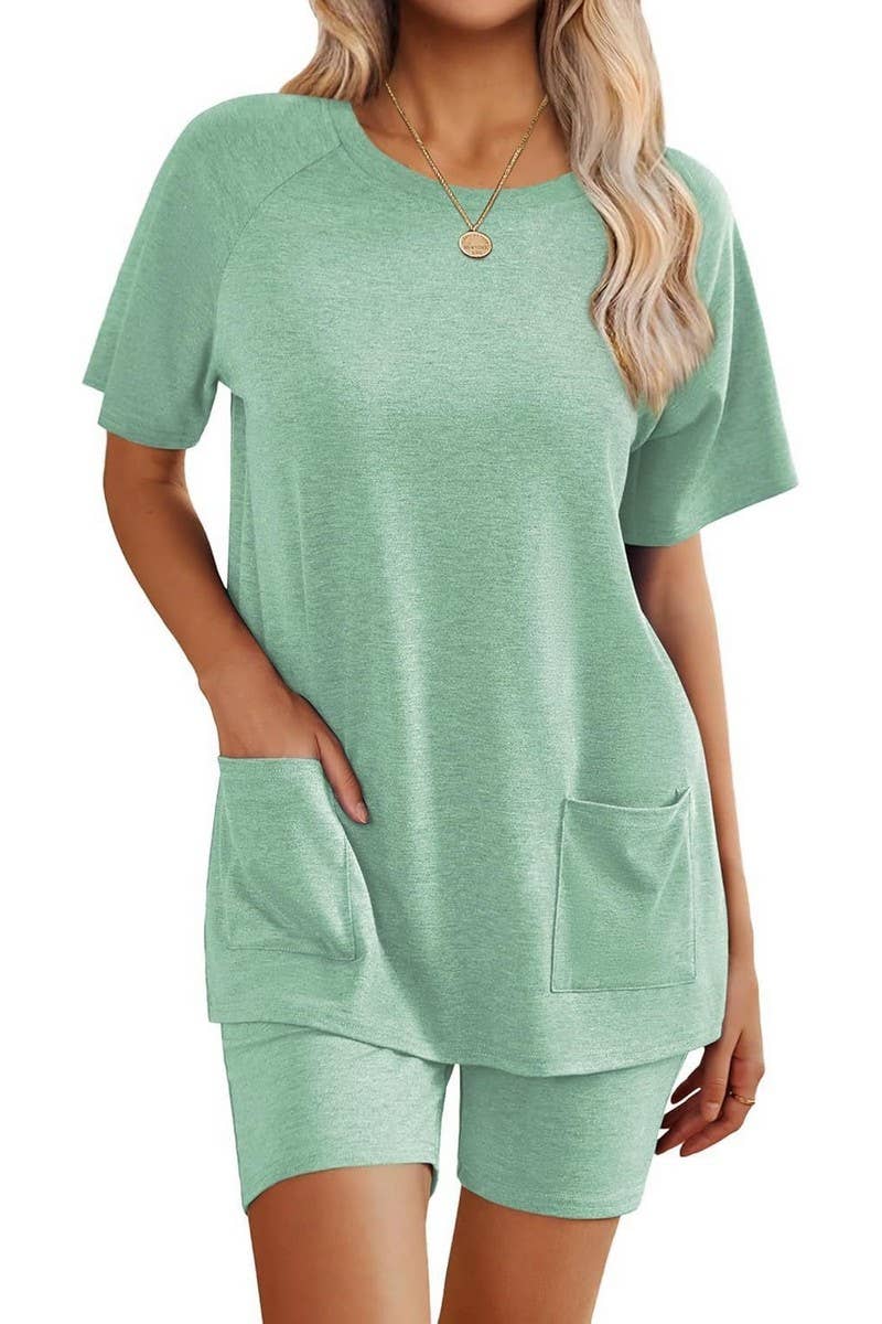 CWSTB00485_2025 WOMEN 2 PIECE LOUNGE SET SHORT SLEEVE SHORTS
