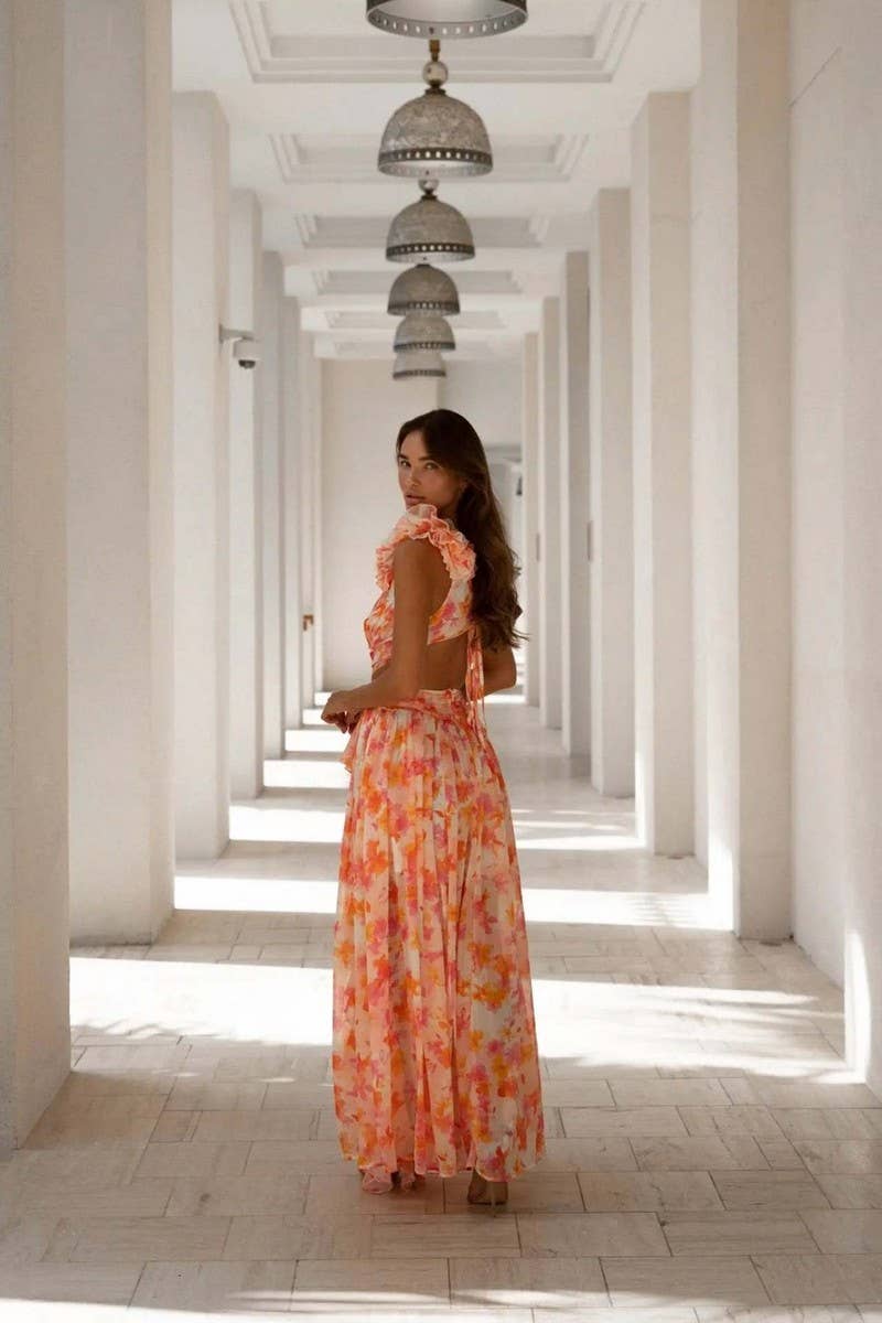 CWDMD5618_VACATION FLORAL CUTOUT DEEP V BACKLESS MAXI DRESS