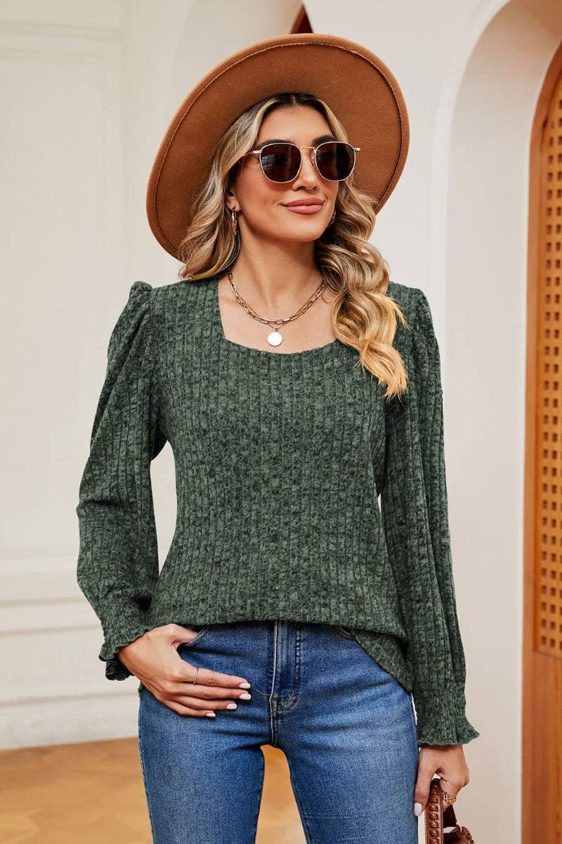 CWOSWL6549_SQUARE NECK LONG SLEEVE RUFFLED SWEATER