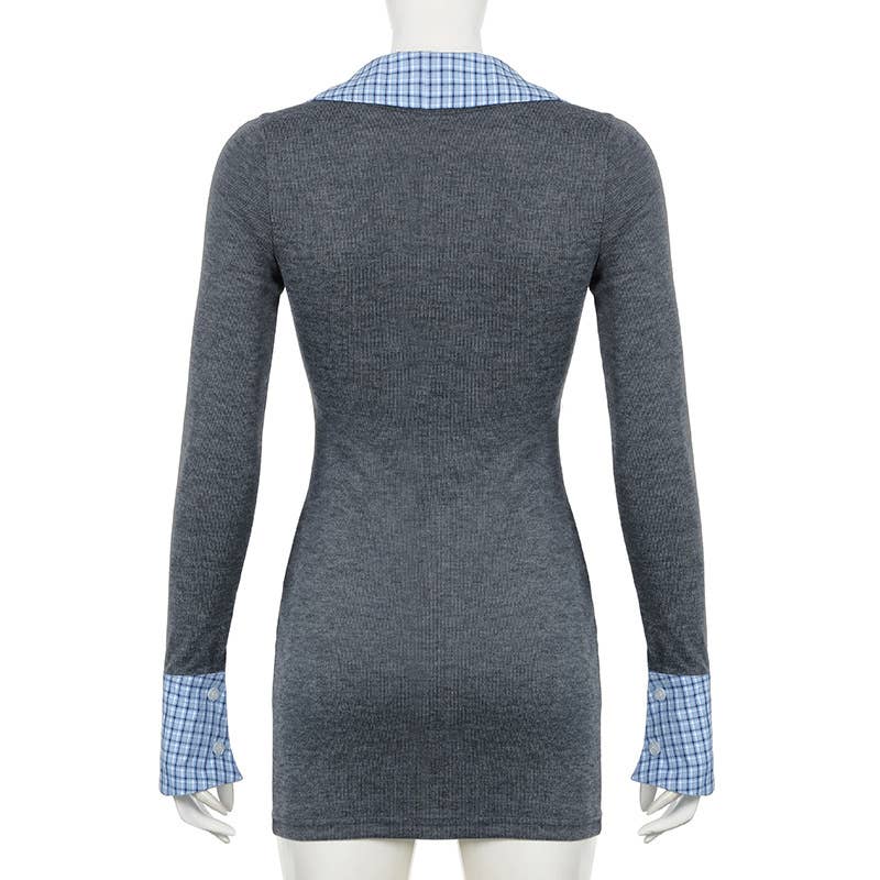 College style stitched lapel fake two dresses