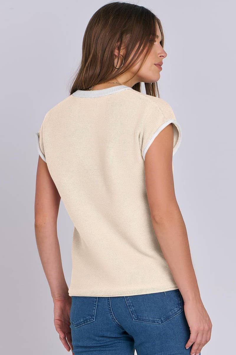 CWOSWS0122_CREW NECK CASUAL STRIPED CONTRAST KNIT TOP