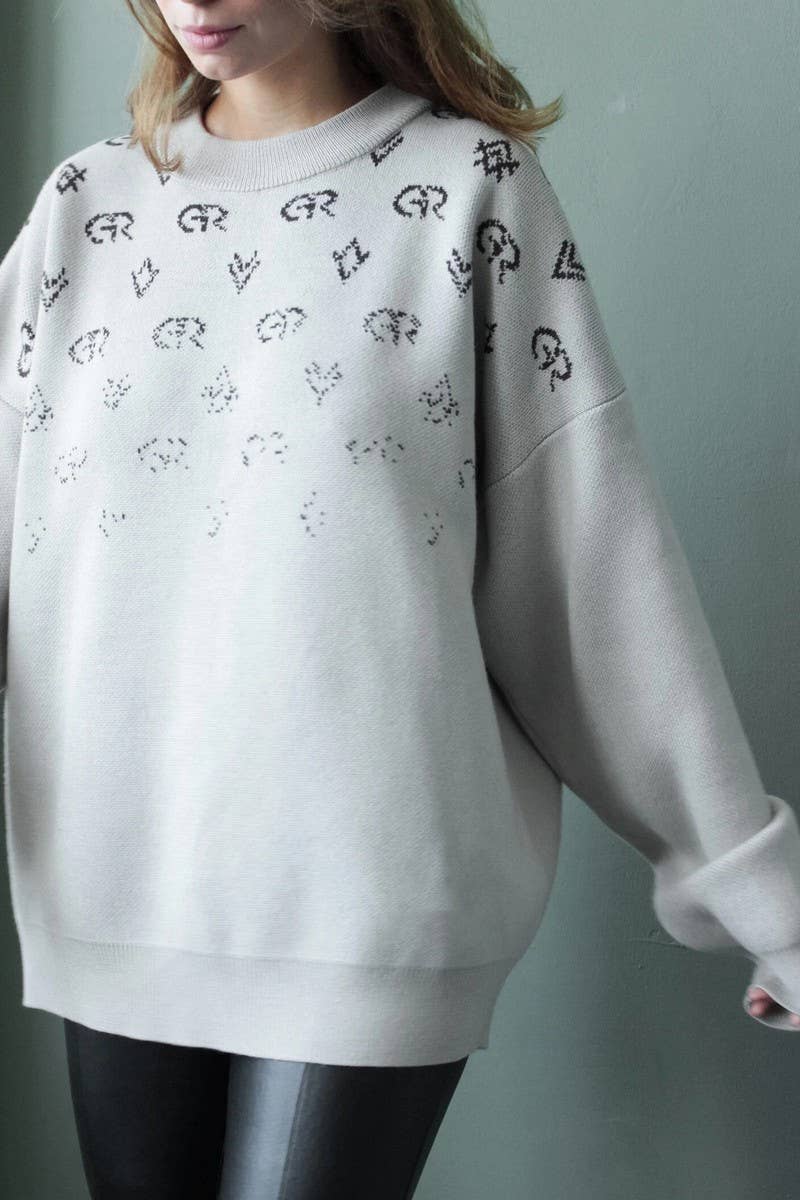 CWOSWL6798_GEOMETRIC LOOSE LONG-SLEEVED KNITTED SWEATER