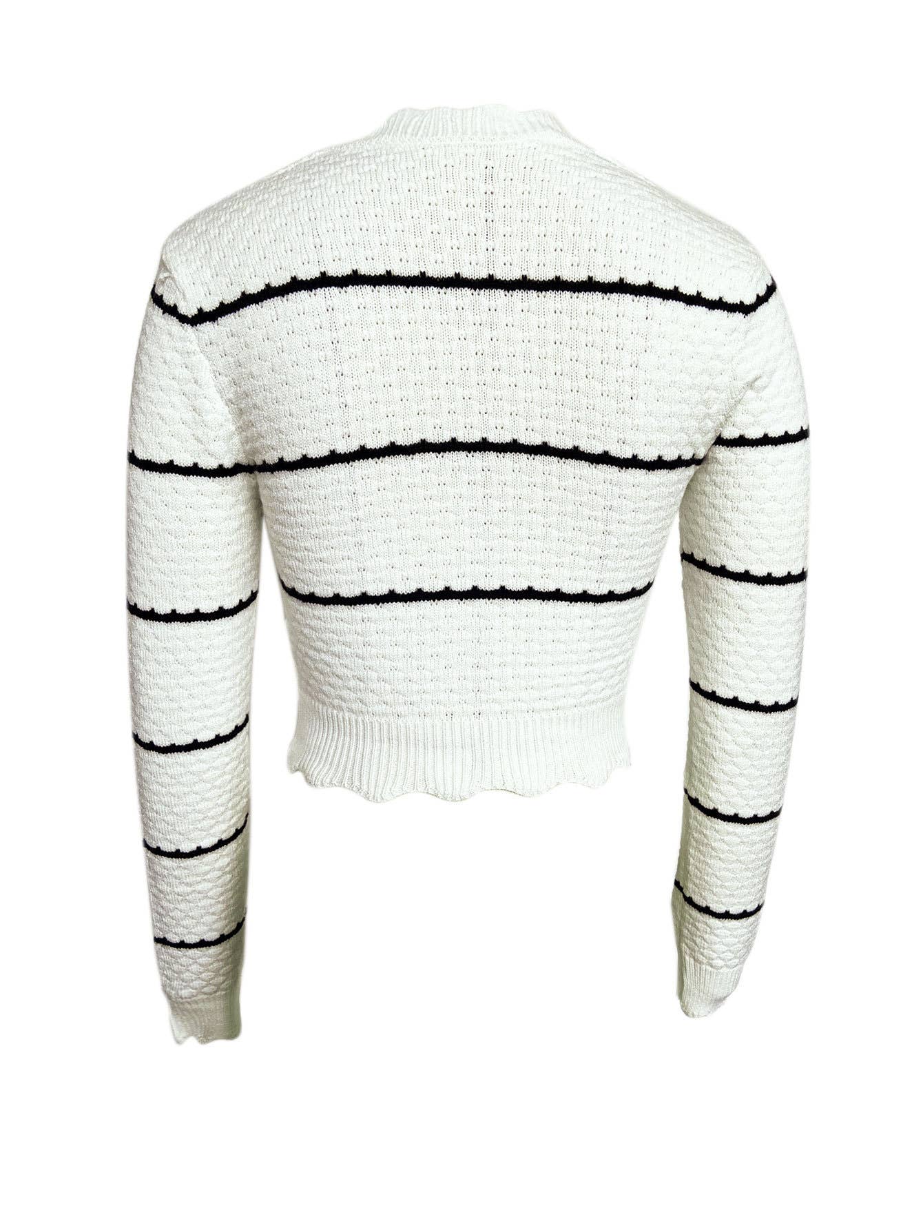 Design-sense striped low-cut short knitted top