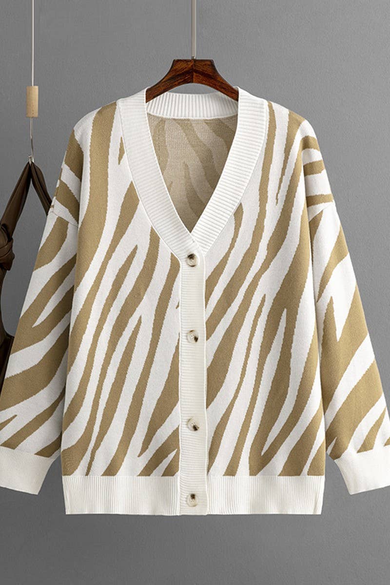 CWOCAL00673_SINGLE BUTTON STRIPED KNIT CARDIGAN