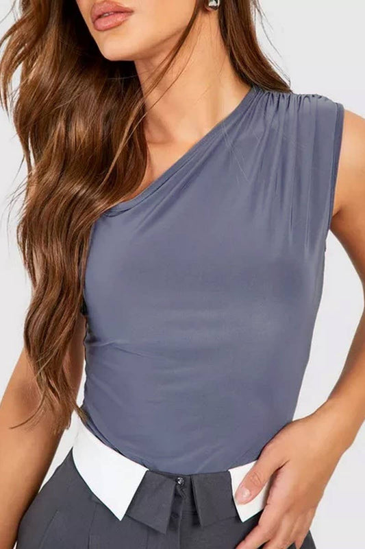 CWSBSSL0123_SEXY SLIM FIT ONE-SHOULDER RUCHED BODYSUIT