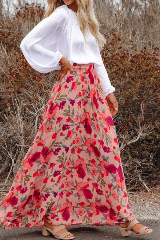 CWBLS0543_SPRING AND SUMMER ELEGANT PRINTED LOOSE SKIRT