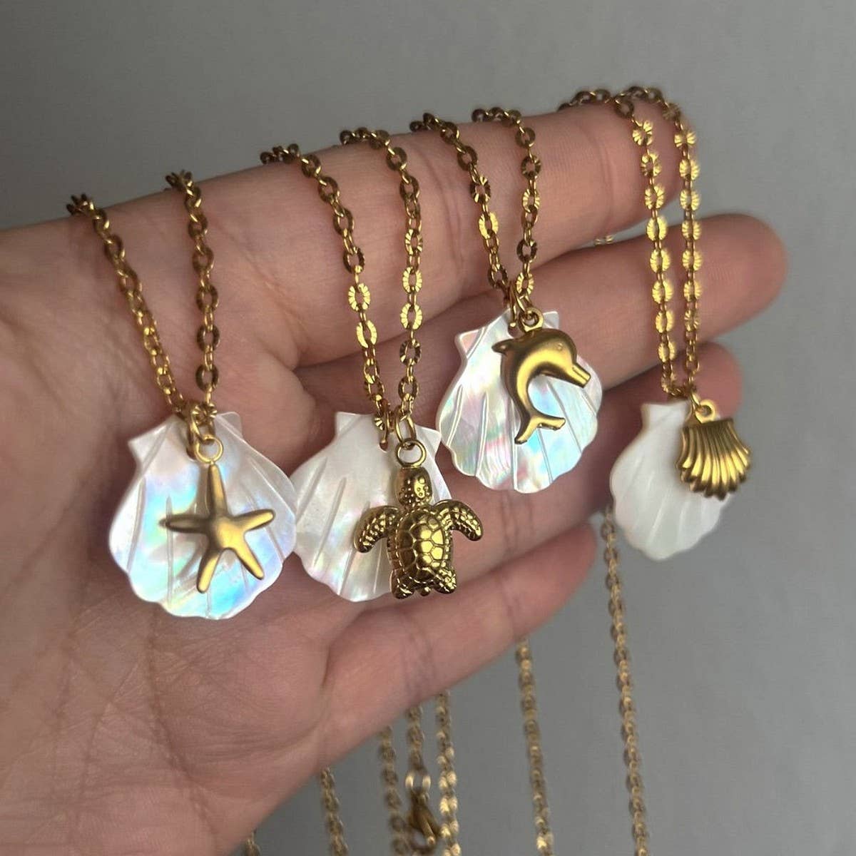 SUMMER STARFISH SHELL STAINLESS STEEL NECKLACE_CWMM3745