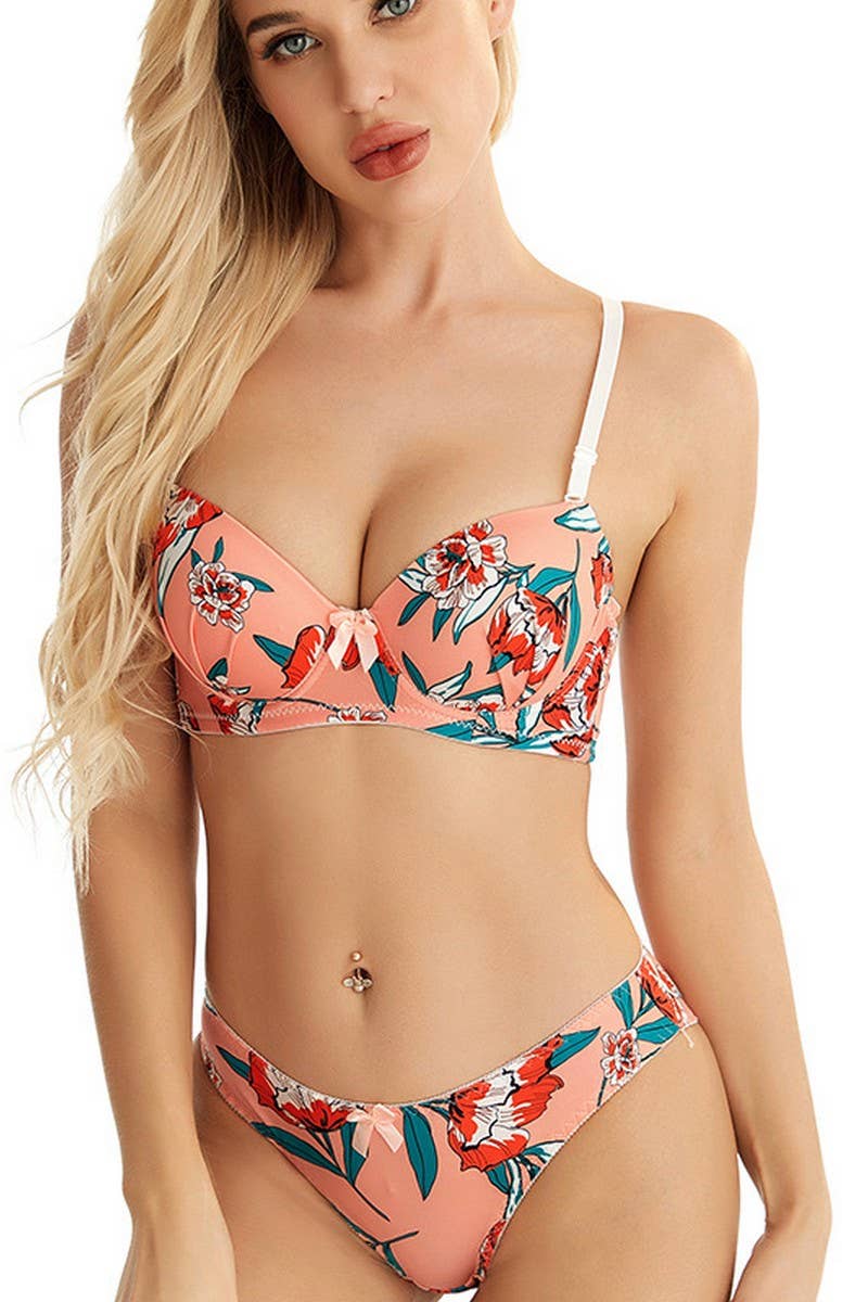 CWMW00142_PRINTED UNDERWIRE PUSH UP BRA PANTY SET