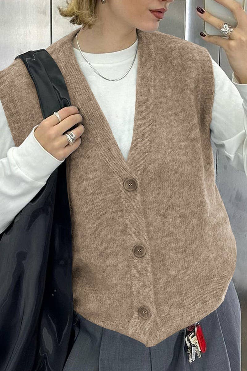 CWOV00127_CASUAL SOLID COLOR LOOSE KNITTED VEST