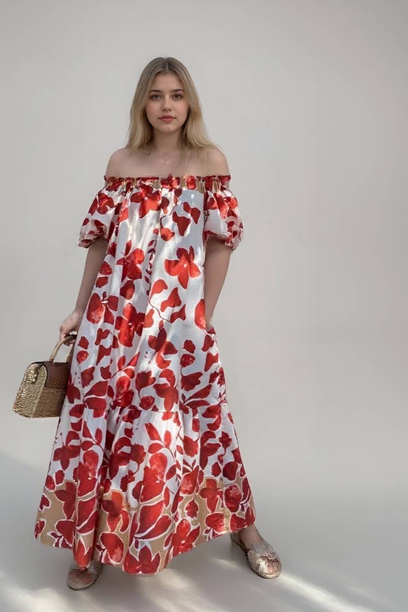 CWDMD6484_FLORAL OFF-SHOULDER PUFF SLEEVE MAXI DRESS