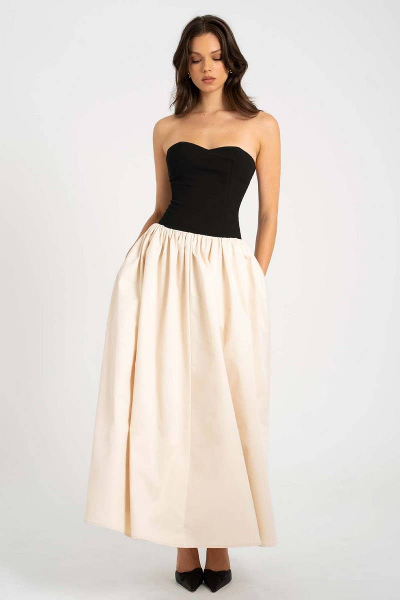 CWDMD6298_SUMMER CONTRAST COLOR TUBE TOP SLEEVELESS DRESS