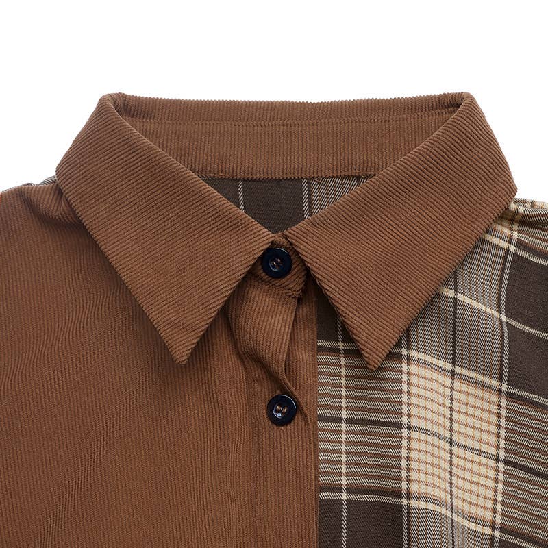 Casual retro-style lapel check patchwork dress