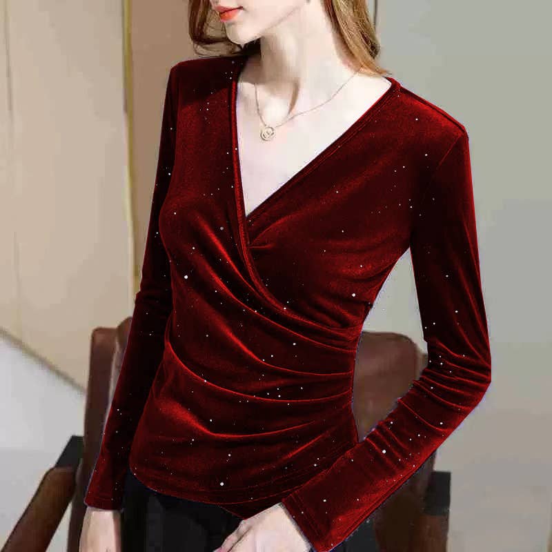 CANARY IRREGULAR VINTAGE WAIST CROSS V-NECK TOP