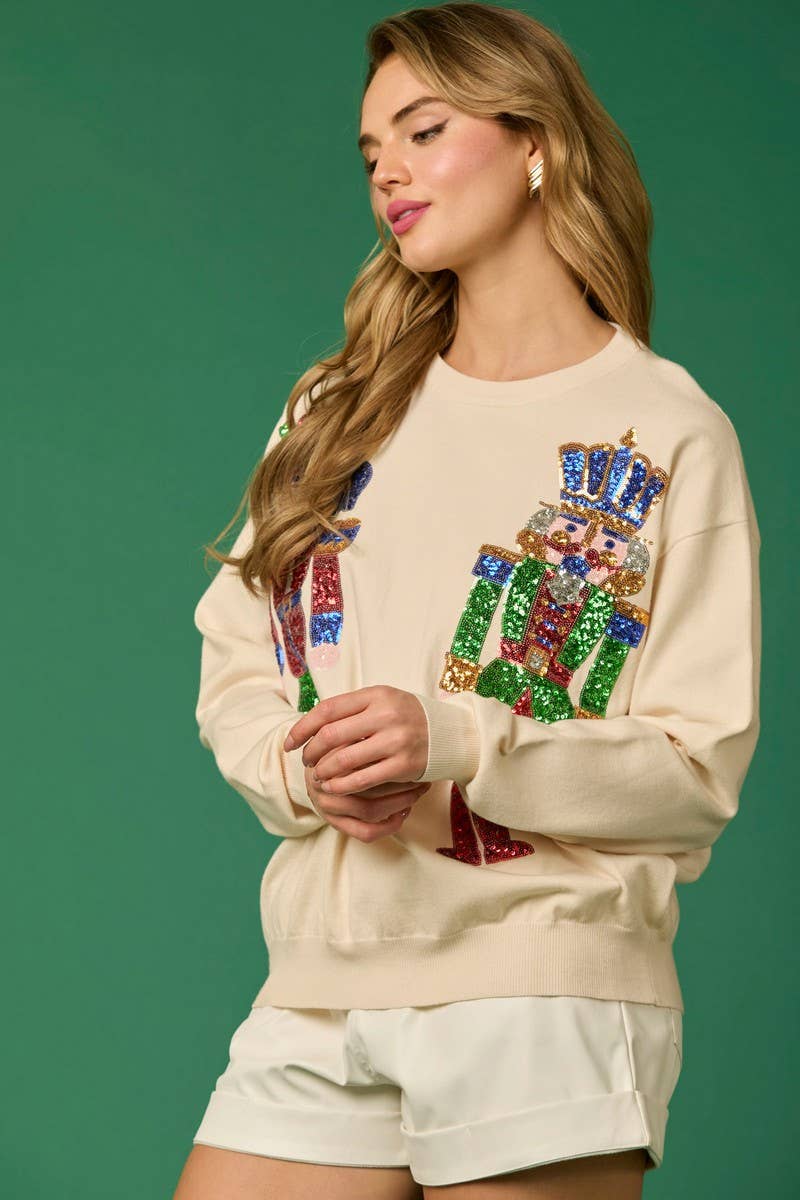 CWTBLL01264_CHRISTMAS SOLDIER SEQUIN LOOSE SWEATSHIRT