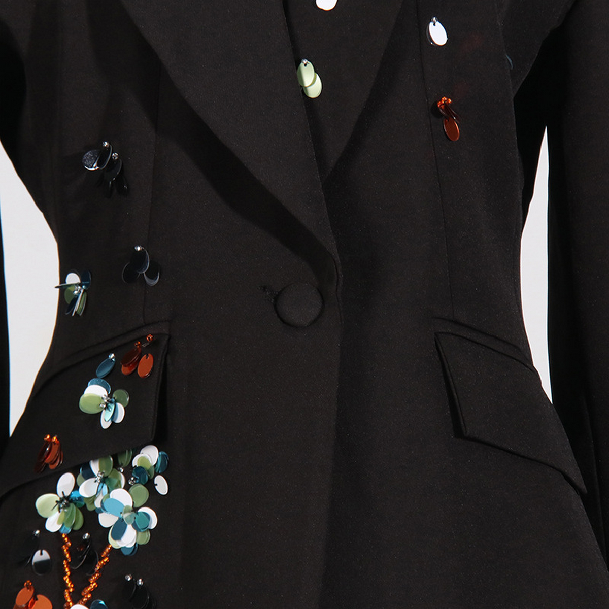 Spring Elegant V-Neck Sequin Blazer Jacket_CWOCO1230