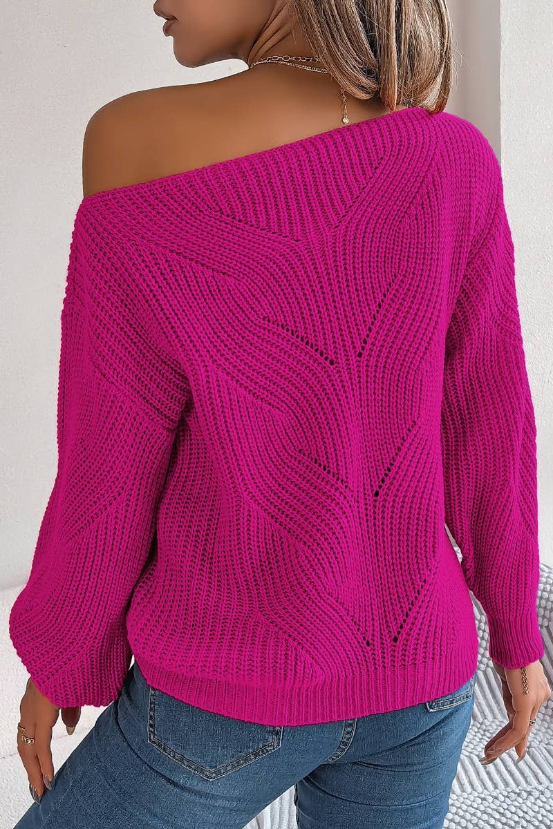 CWOSWL6365_OFF-THE-SHOULDER LONG-SLEEVED CUT-OUT SWEATER