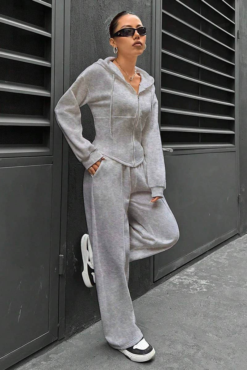 CWSTB0992_HOODED CARDIGAN CASUAL SPORTS TWO-PIECE SET