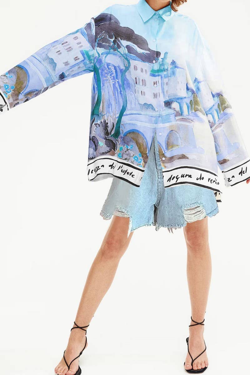 CWTSTL00926_TROPICAL PRINT LAPEL LOOSE BEACH SHIRT