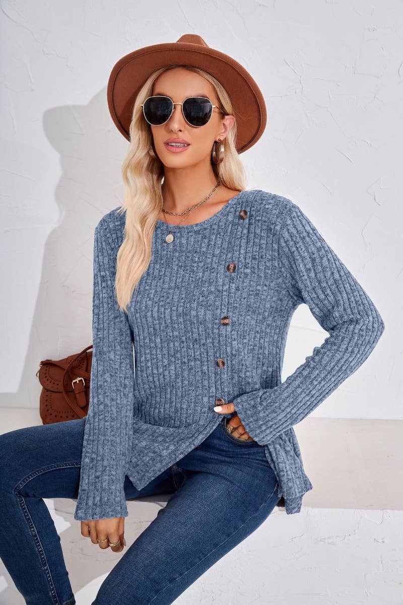 CWOSWL6443_WINTER CREW-NECK LONG-SLEEVED SLIT SWEATER