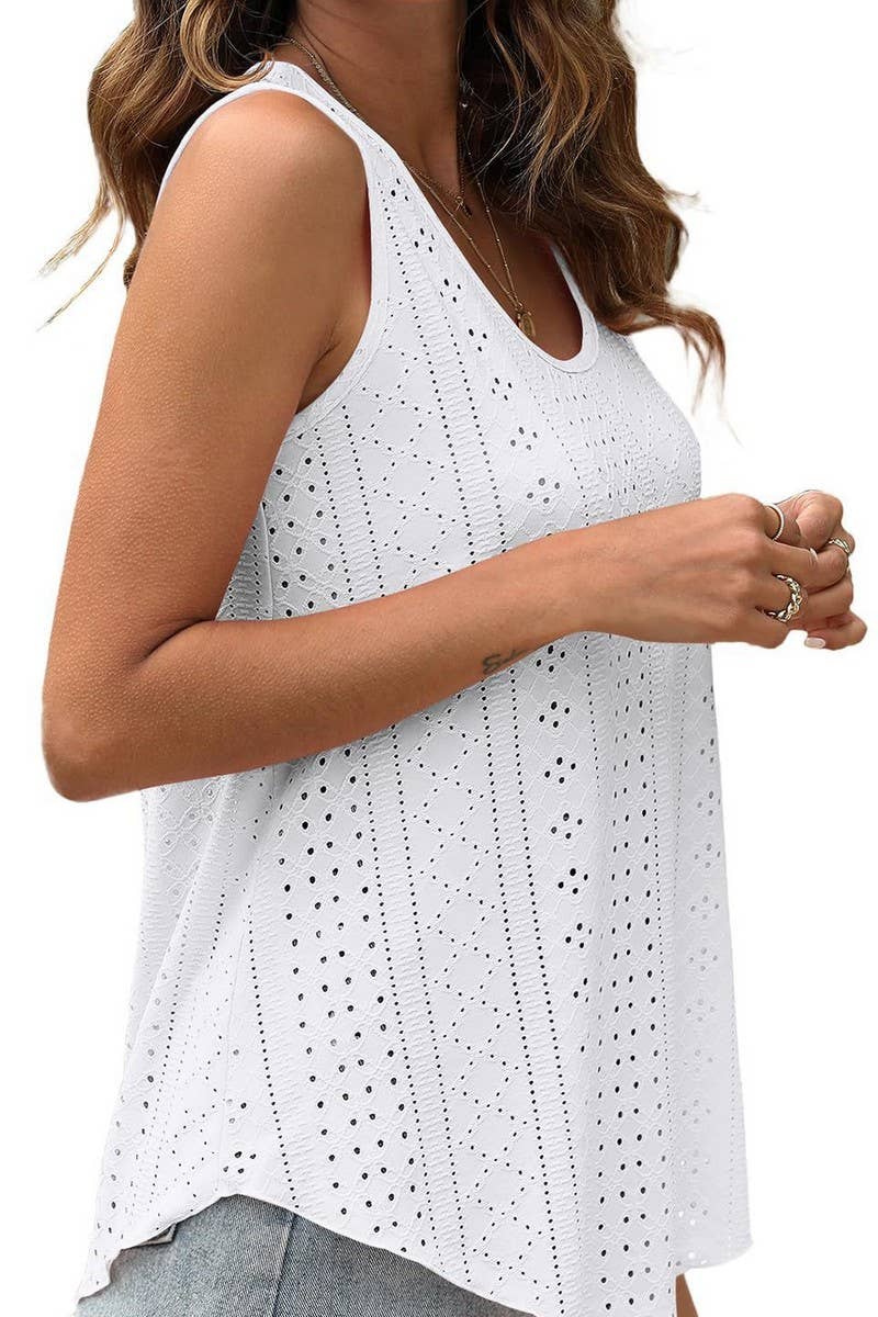 CWTBLSL0443_ROUND NECK NEEDLE EYE SLEEVELESS VEST T-SHIRT