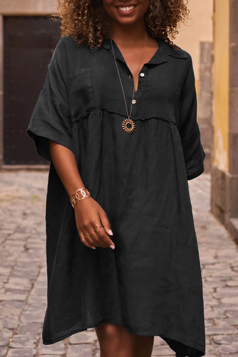CWDSD8007_LOOSE SOLID COLOR CASUAL BUTTON FASHION DRESS