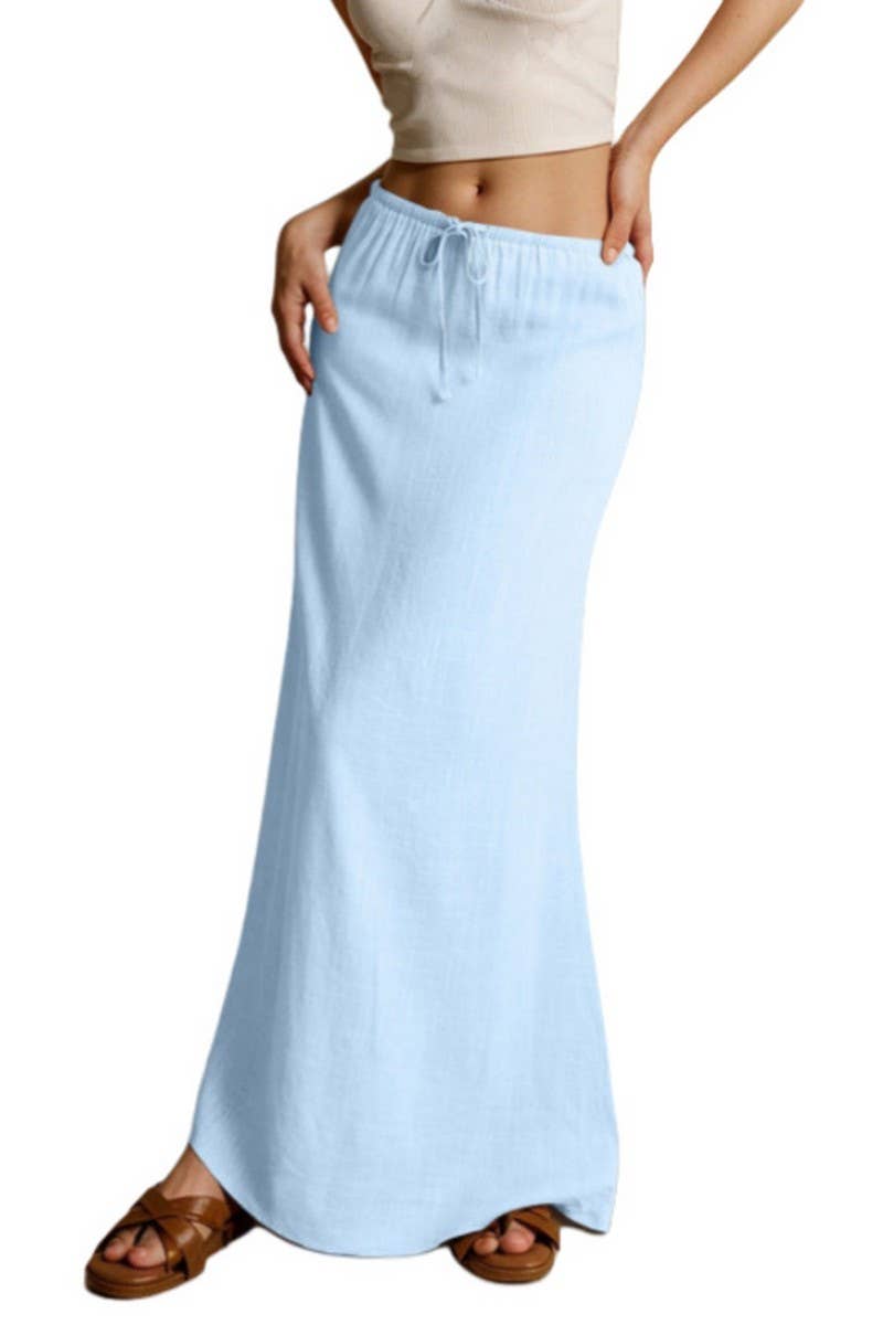 CWBLS0556_SOLID COLOR DRAWSTRING ELASTIC WAIST SKIRT