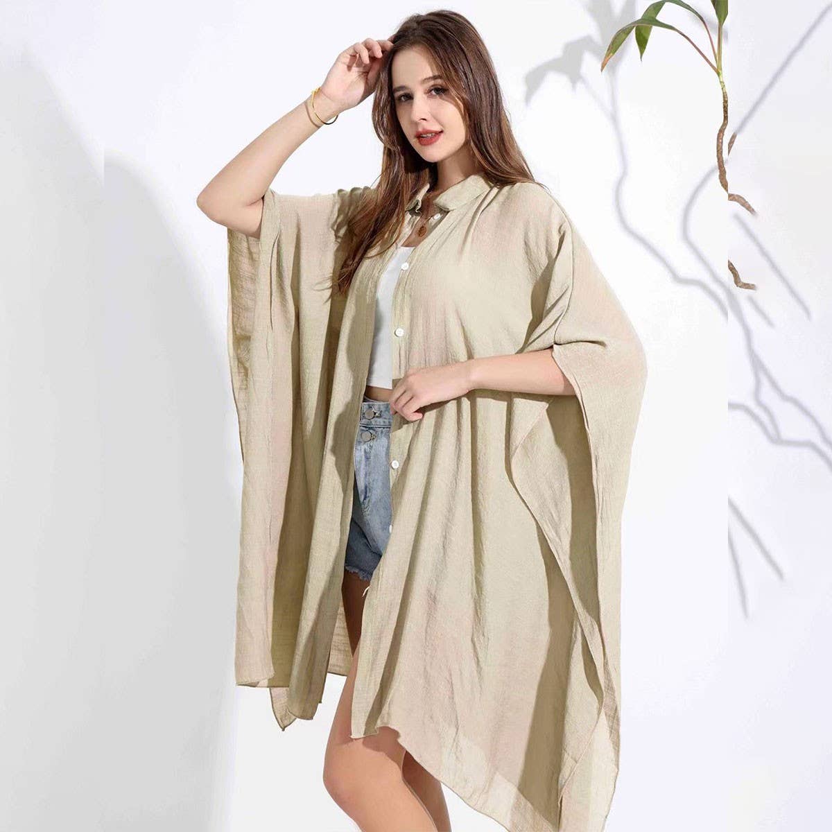 Bamboo Cotton Beach Shawl Sun Protection Cardigan_CWMM6303