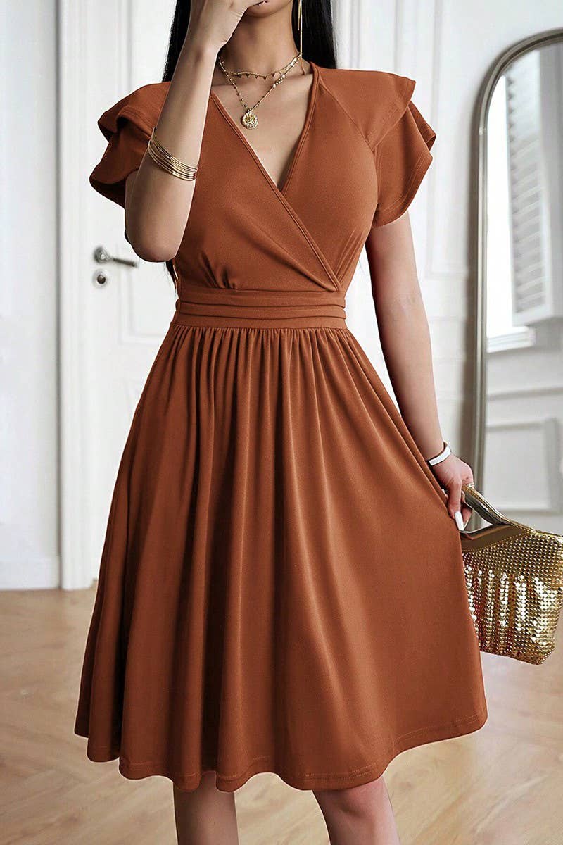 CWDSD8923_SUMMER ELEGANT V-NECK MIDI DRESS