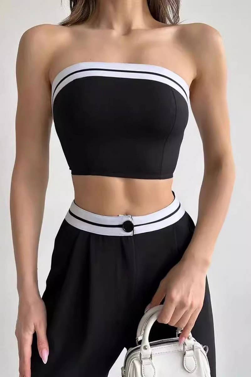 CWSTB1354_WEAR A SPORTS TUBE TOP WIDE LEG PANTS CASUAL SUIT