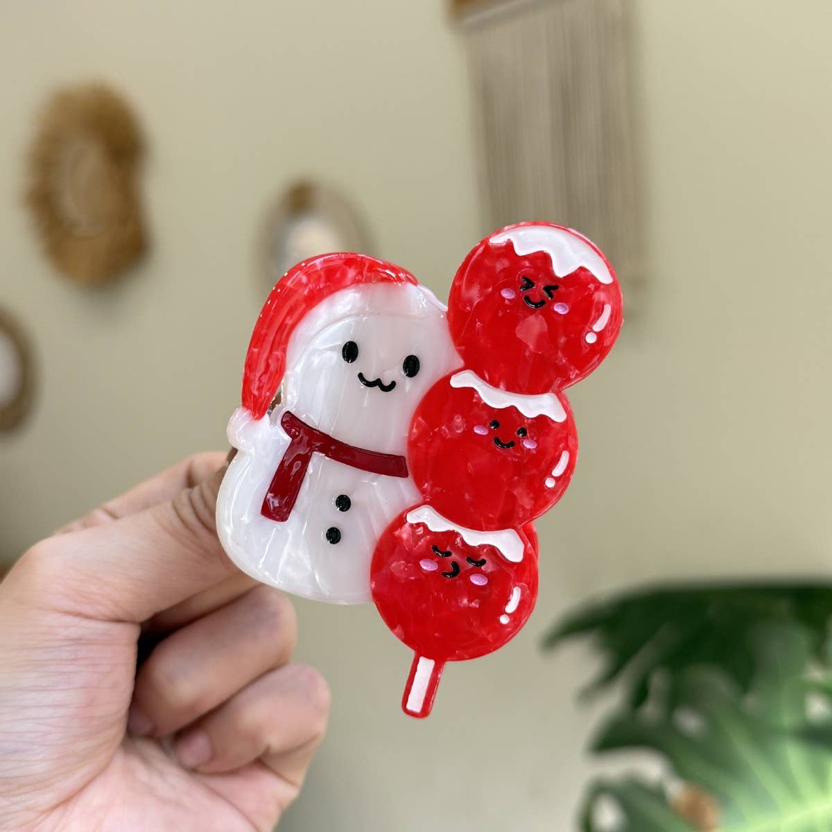 CWAHA4446_SANTA CLAUS SNOWFLAKE CARTOON DIAMOND HAIRPIN