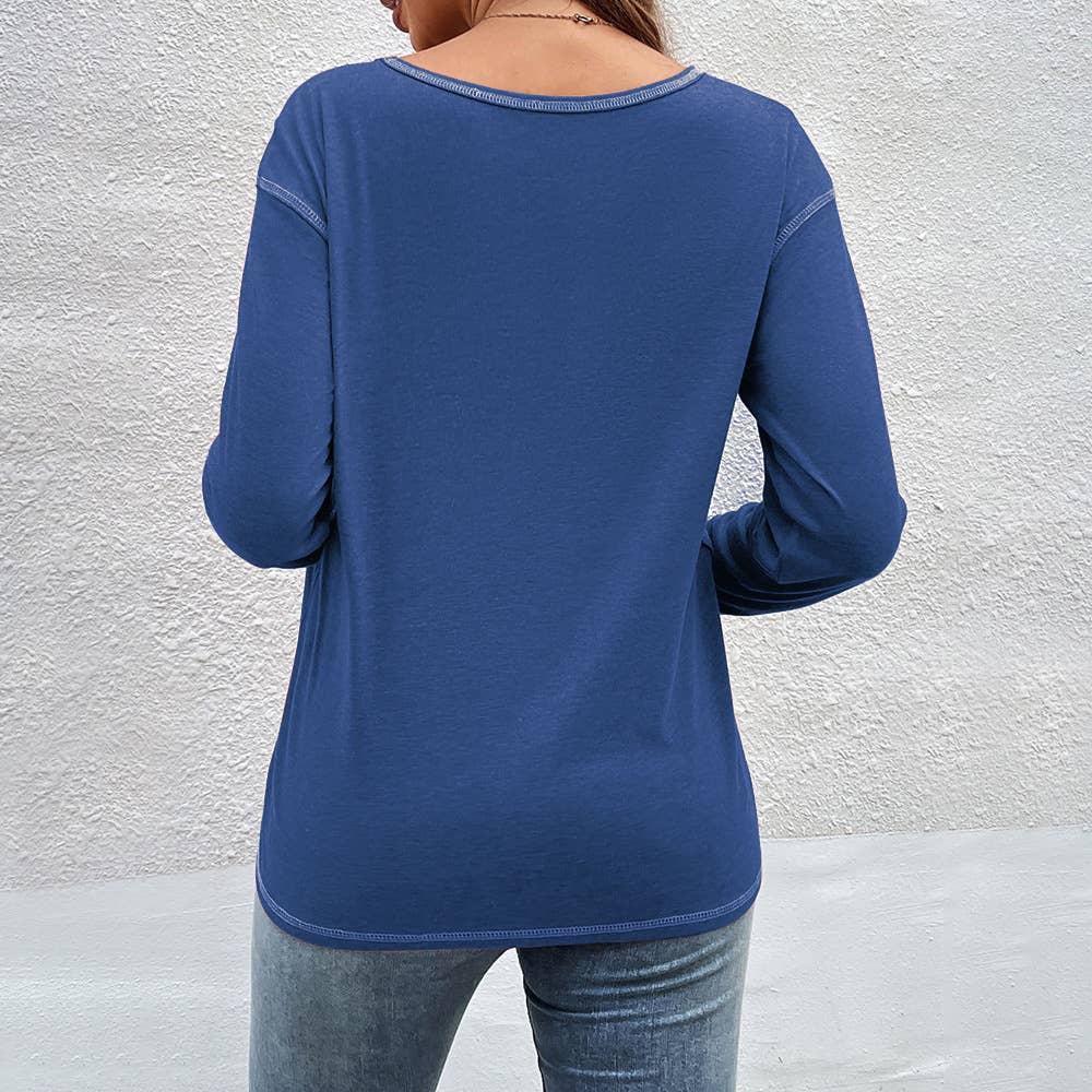 Decorative buttons irregular hem T-shirt