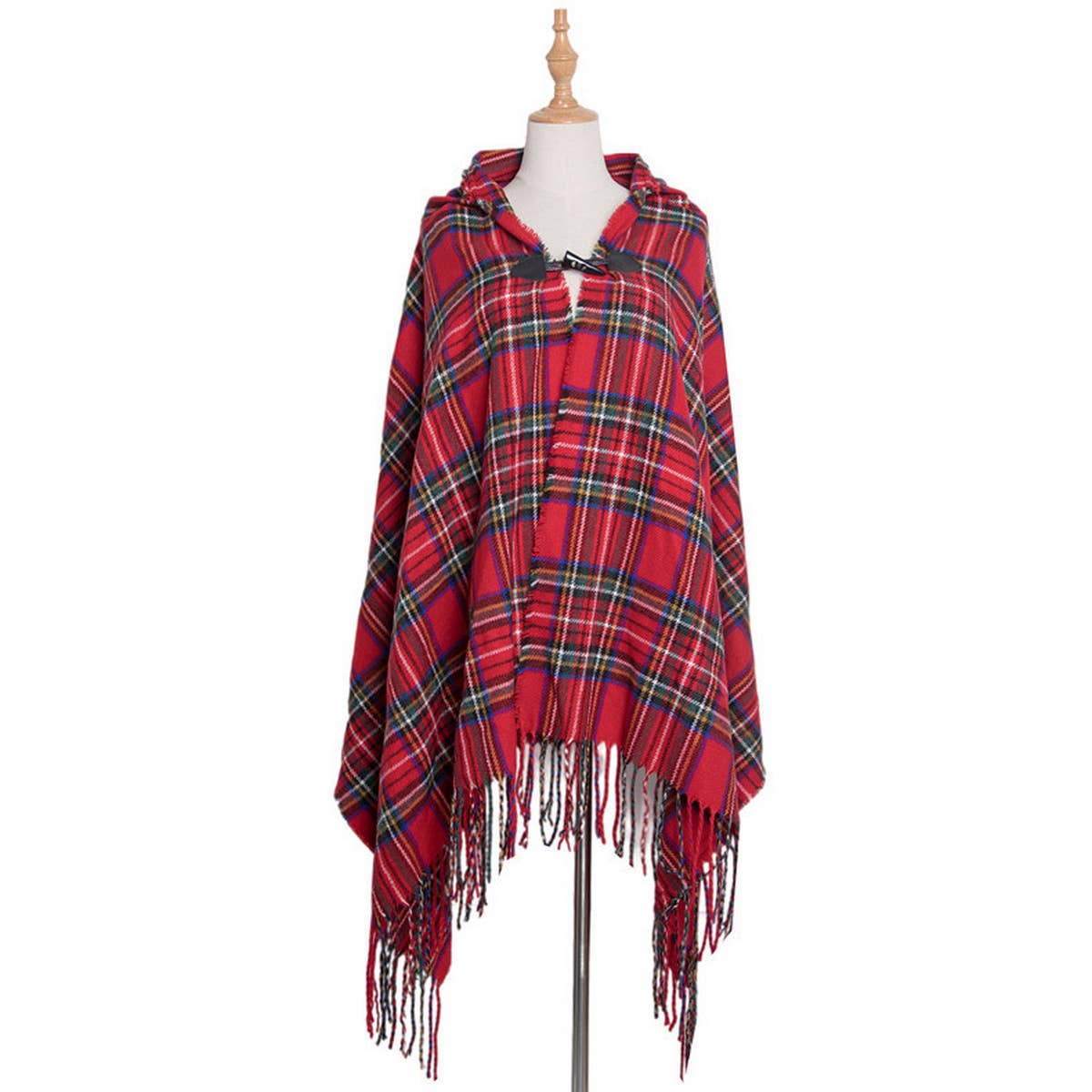 HORN BUTTON BOHEMIAN HOODED CAPE SHAWL