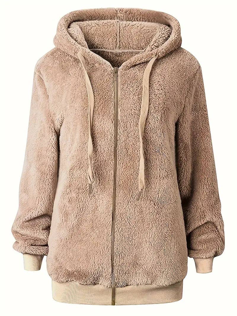 CASUAL LOOSE SOLID COLOR ZIP-UP CARDIGAN COAT