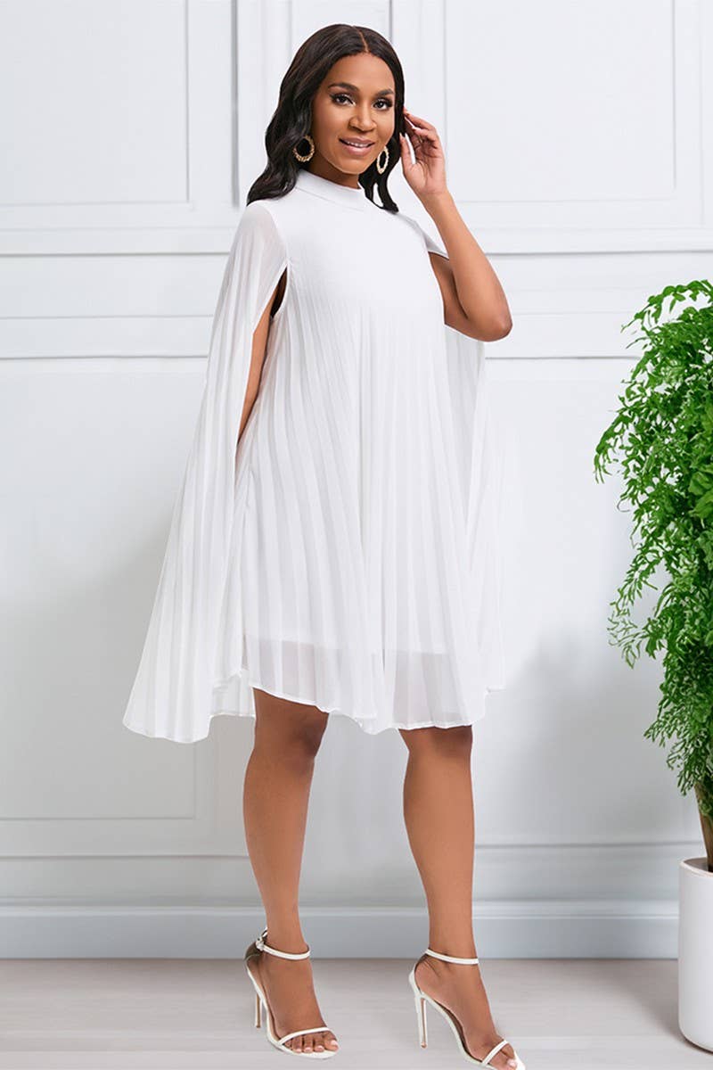 CWDSD3577_PLUS SIZE PULLOVER CAPE SHORT DRESS