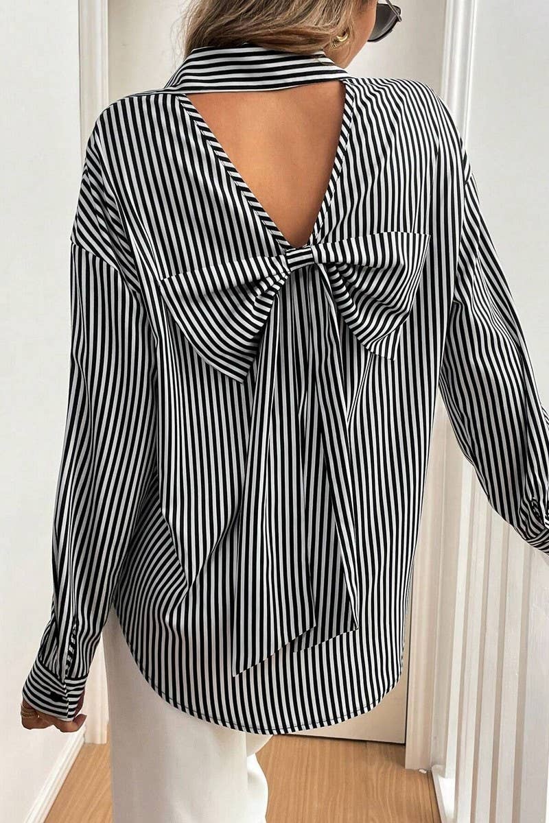 CWTSTL2685_STRIPE PRINT BACK BOW LONG SLEEVE SHIRT