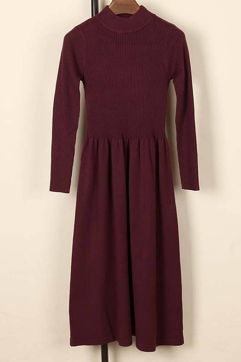 CWDMD4016_HALF TURTLENECK LONG SLEEVE WAIST KNITTED DRESS
