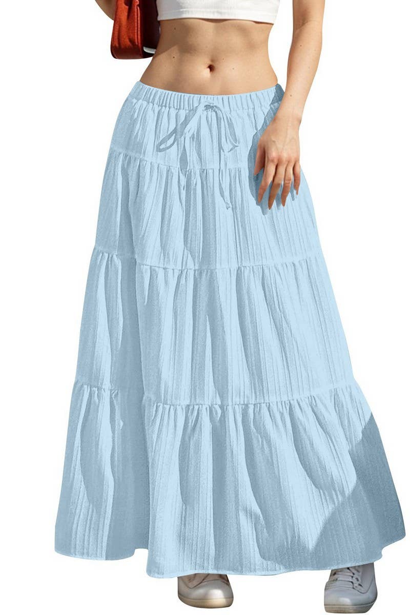 CWBLS0558 _SOLID COLOR STITCHING ELASTIC WAIST MAXI SKIRT