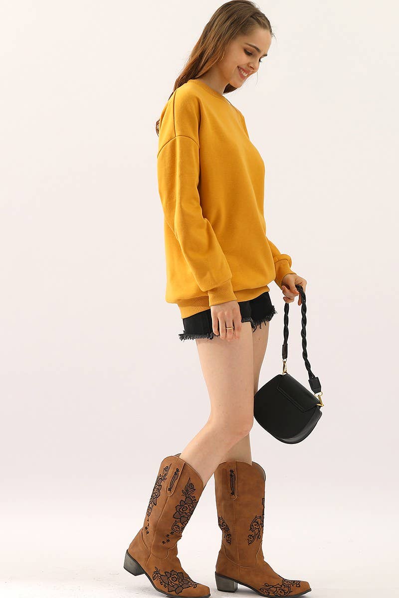 CWTTL902_CREW NECK LONG SLEEVE PULLOVER SWEATSHIRT TOPS